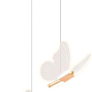 Lustre Pendente LED 2 Borboletas Dourada, Luz Tricolor 3000K-6000K