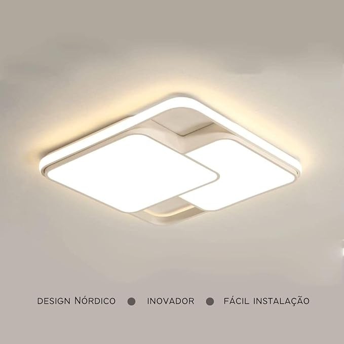 Luminária Lustre De LED Sobrepor Quadrada Bivolt 32W 3 Em 1 Com Luz Central Dupla Com Memorização de Cor Ideal Para Salas, Quartos, Cozinha Escritórios (Branco) - Imagem 4