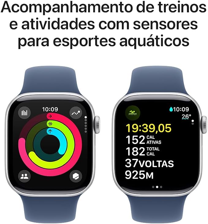 Apple Watch Series 10 GPS • Caixa prateada de alumínio – 42 mm • Pulseira esportiva denim – M/G - Imagem 4