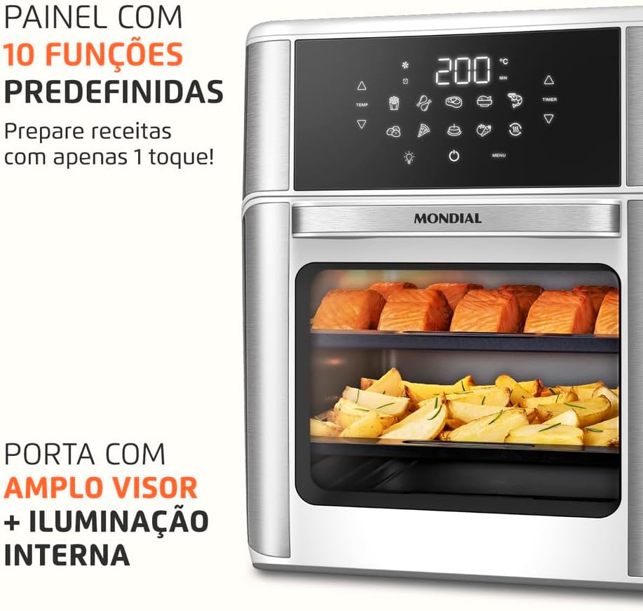 MONDIAL Fritadeira Air Fryer Forno Oven 12L, Branco/Inox, 2000W, 127V - AFON-12L-WI - Imagem 4