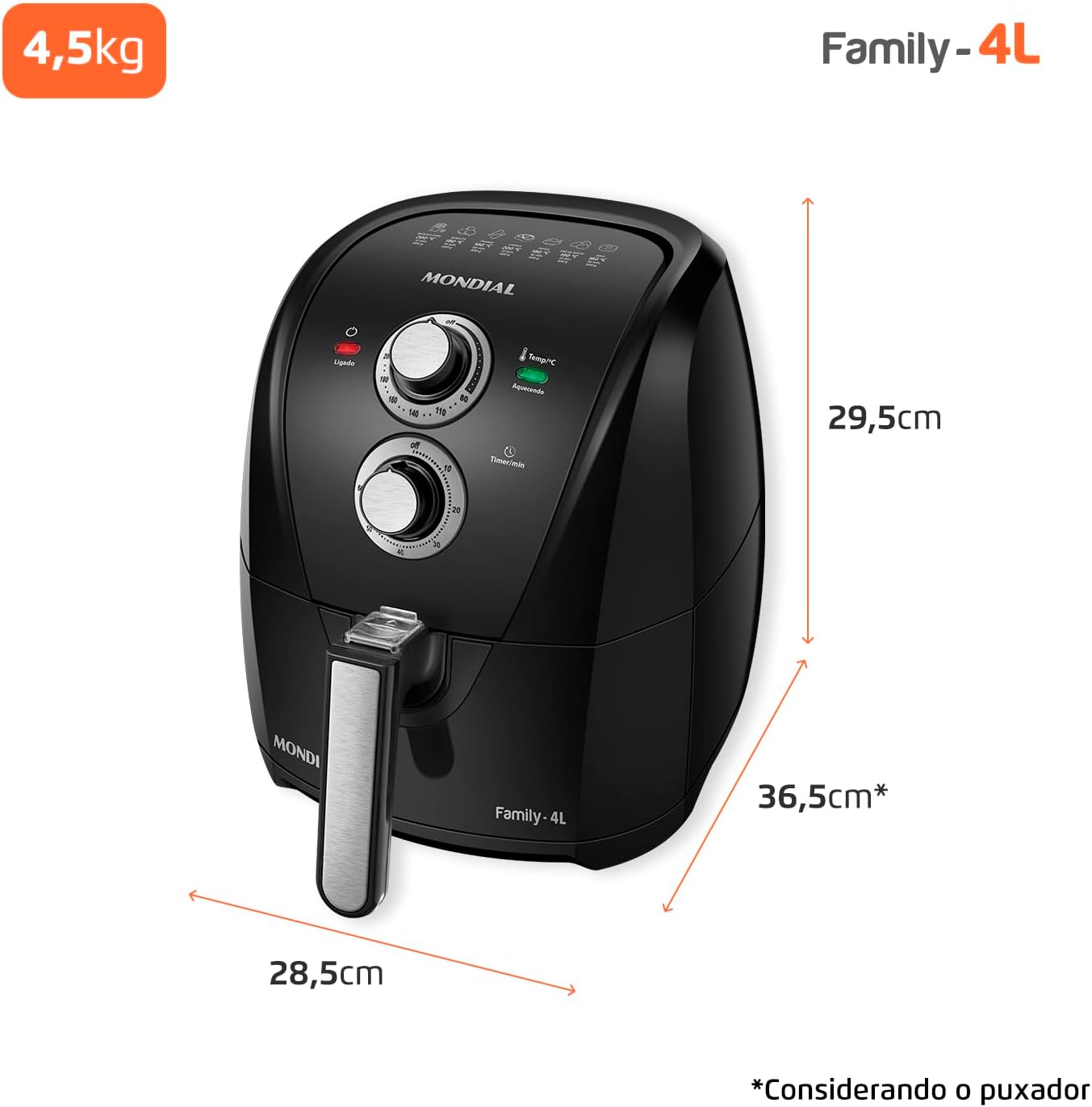 MONDIAL Fritadeira Sem Óleo Air Fryer 4L, Preto/Prata, 1500W, 220V - AFN-40-BFS - Imagem 4