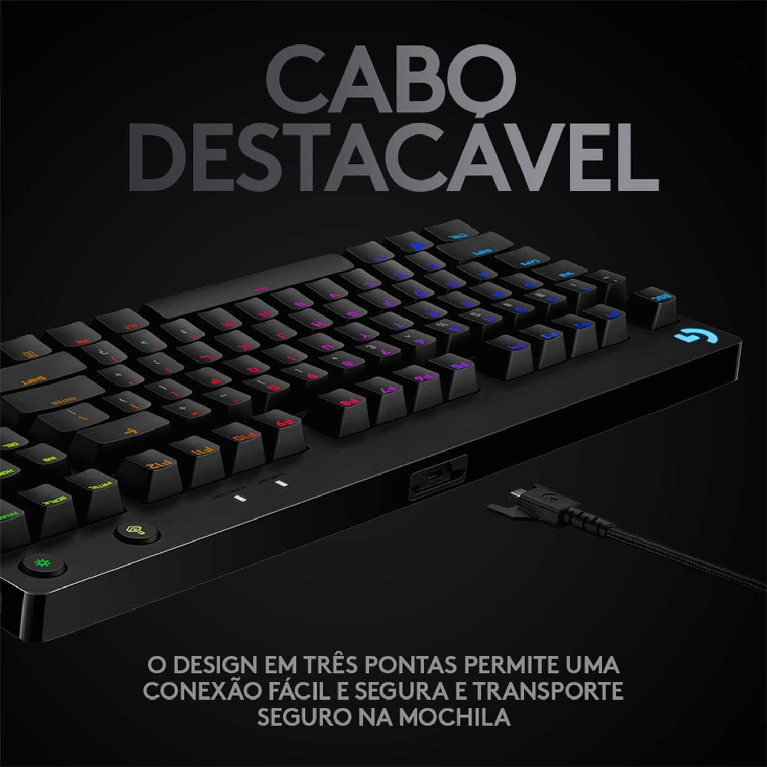 Teclado Mecânico Gamer Logitech G PRO com Layout US, RGB LIGHTSYNC, Design TKL, Cabo Destacável e Switch Exclusivo GX Blue Clicky - Imagem 4