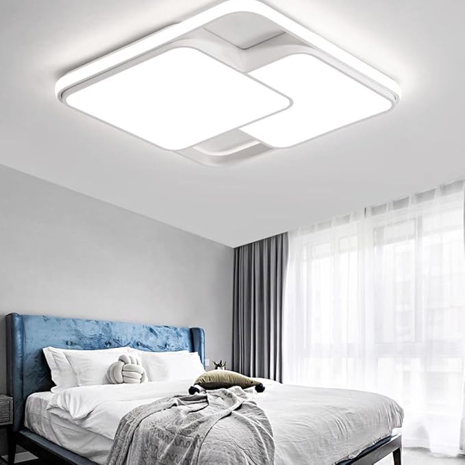 Luminária Lustre De LED Sobrepor Quadrada Bivolt 32W 3 Em 1 Com Luz Central Dupla Com Memorização de Cor Ideal Para Salas, Quartos, Cozinha Escritórios (Branco) - Imagem 2