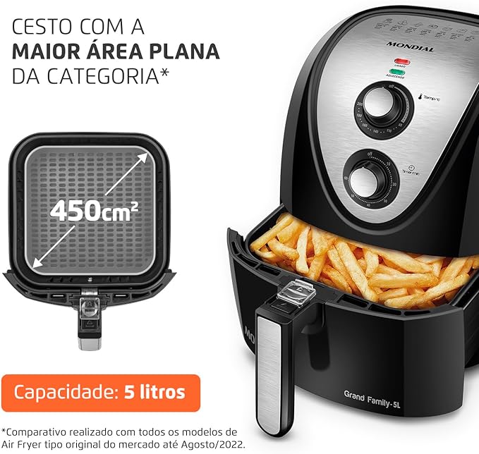 MONDIAL Fritadeira Sem Óleo Grand Family Inox - 5L, 127V, Preto, 1900W - AFN-50-BI - Imagem 2