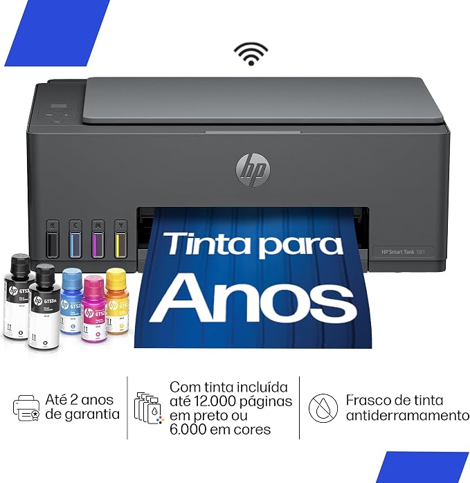 Impressora Multifuncional HP Smart Tank 581 Tanque de Tinta Colorida Wi-Fi, USB - Alta Economia -Copiadora e Scanner (4A8D5A) - Imagem 2