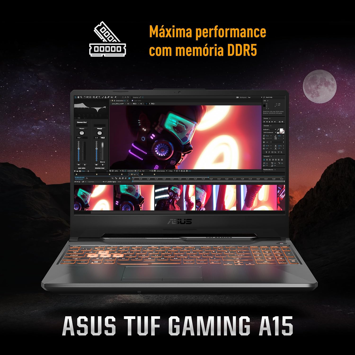 Notebook Gamer ASUS TUF Gaming A15, RTX3050 AMD RYZEN 7, 16 GB, 512 GB SSD, W11 Home, 15.6'' IPS 144Hz, Graphite Black - FA506NCG-HN217W - Imagem 3