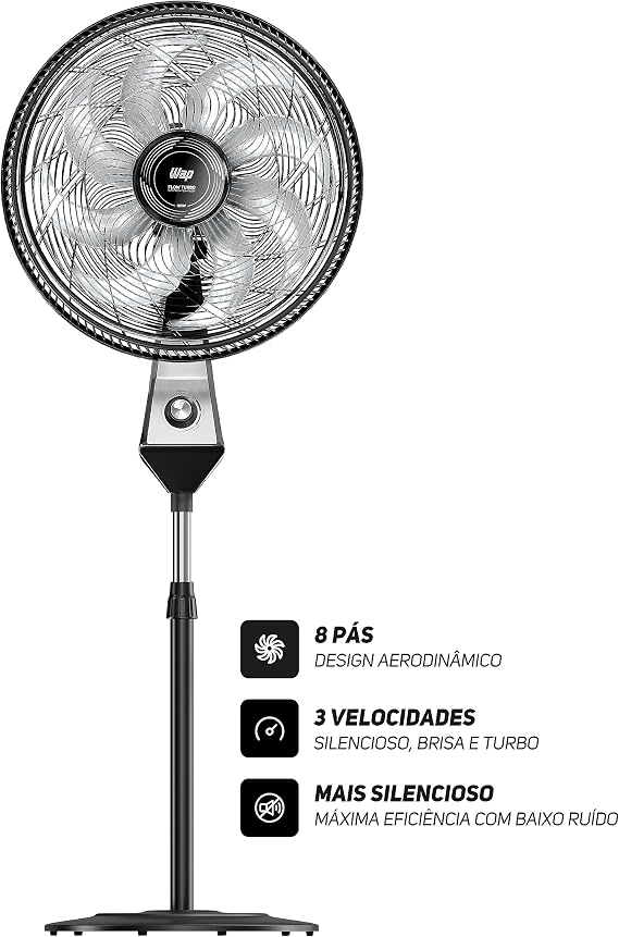WAP Ventilador de Coluna 50cm FLOW TURBO, com Tecnologia Silenciosa e Econômica, 8 Pás e 3 Velocidades, 180W 127V - Imagem 2