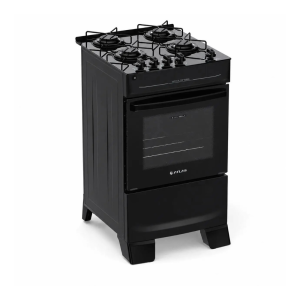 Fogão de Piso 4 Bocas Atlas Tropical Top Glass Preto Bivolt ,Mesa de Vidro, Acendimento Automático e Forno 48L 110/220V