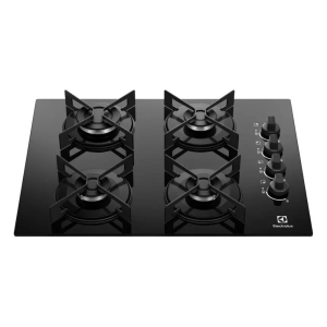 Cooktop 4 Bocas a Gás GLP Electrolux Mesa de Vidro Preto Acendimento Automático Efficient KE4GR 110/220V