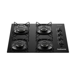 Cooktop 4 Bocas a Gás GLP Continental Mesa de Vidro Preto Acendimento Automático KC4GR 110/220V