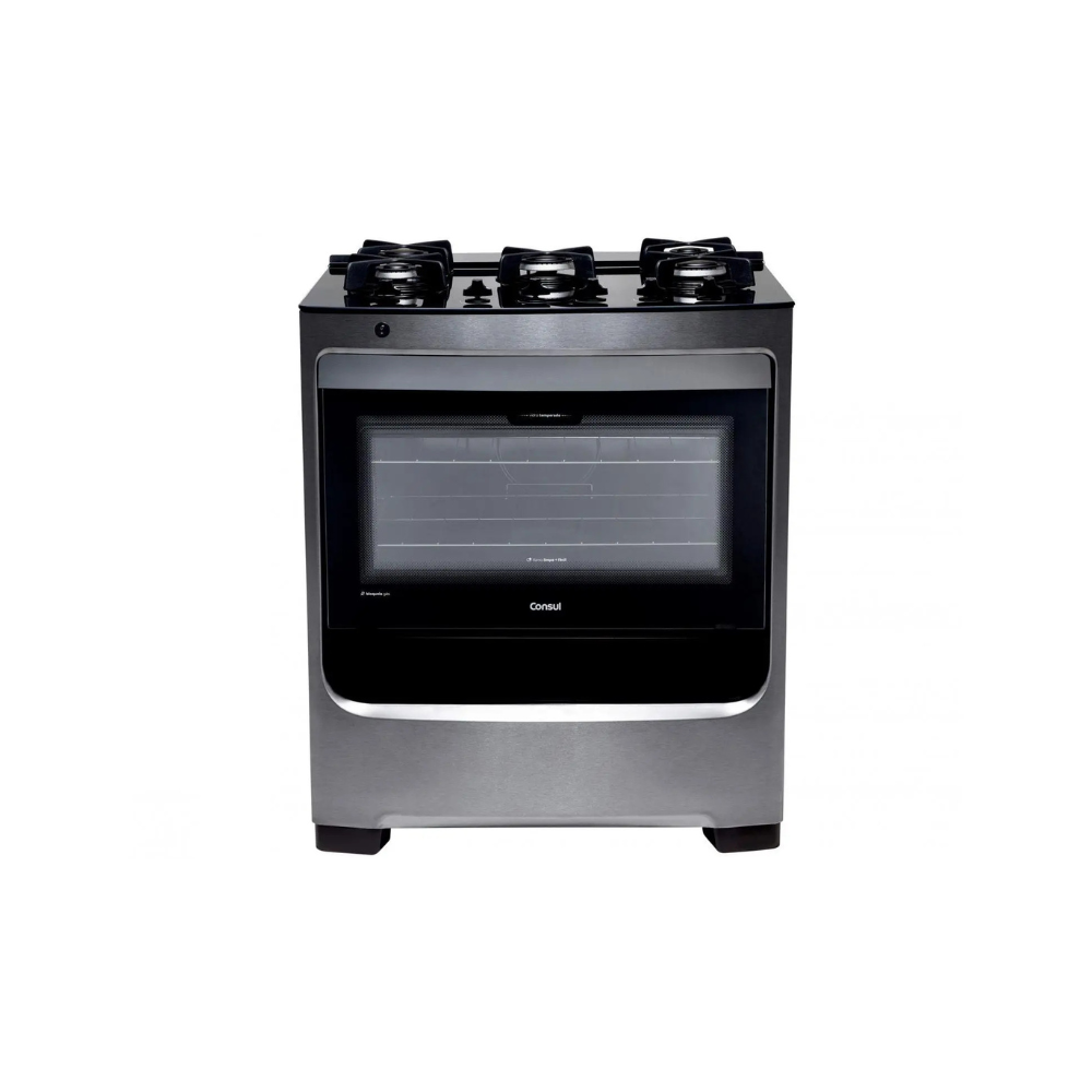 Fogão Consul 5 bocas cor Inox com mesa de vidro e grade de ferro fundido - CFS5VAR 110/220V