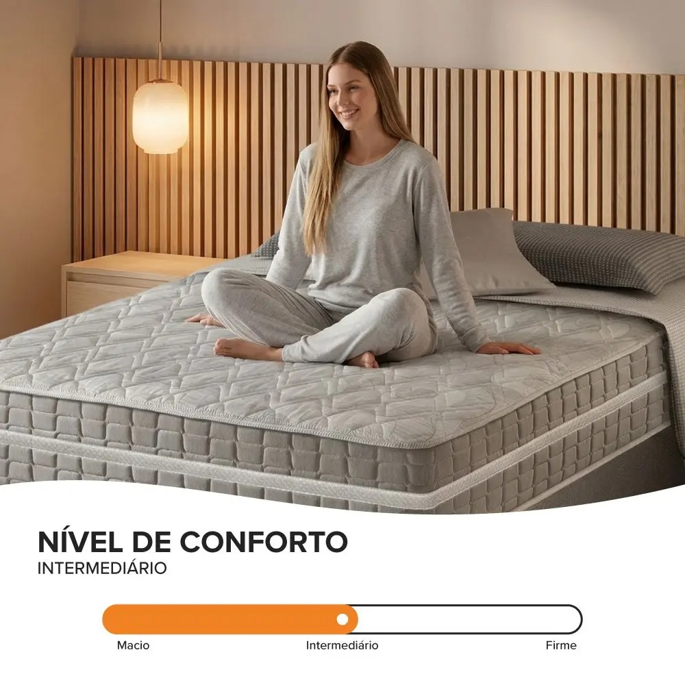 Cama Box Casal Cinza Colchão Molas Ensacadas Zidi Alabama 138x188x61cm - Imagem 5