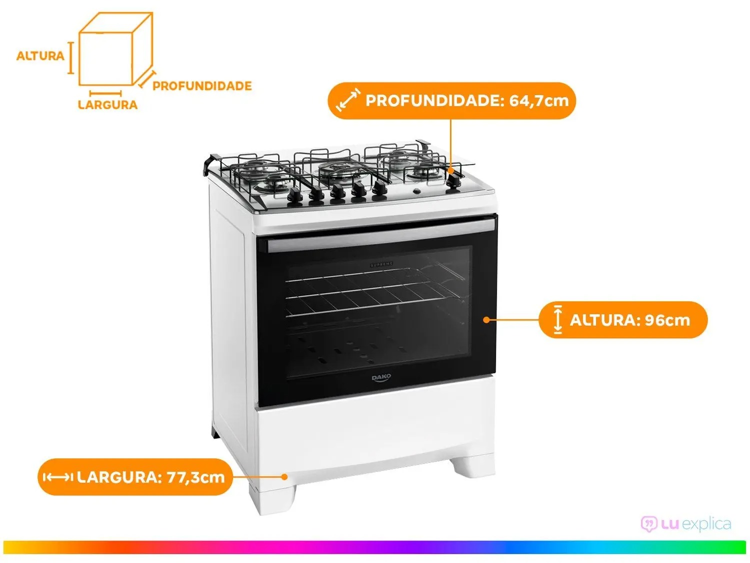 Fogão 5 Bocas Dako Com Mesa Inox Supreme Tripla Chama Bivolt 110/220V - Imagem 6