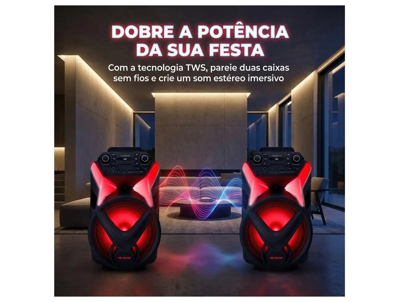 Caixa de Som Amplificada Bluetooth Vivensis Vibe Sound V8 Power 340W USB - Imagem 8