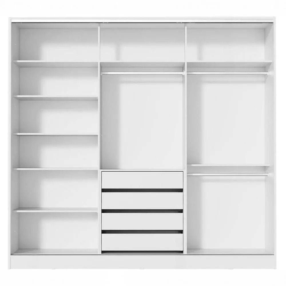 Guarda Roupa Casal 100% MDF Madesa Zurique 3 Portas de Correr com Espelho - Branco - Imagem 4