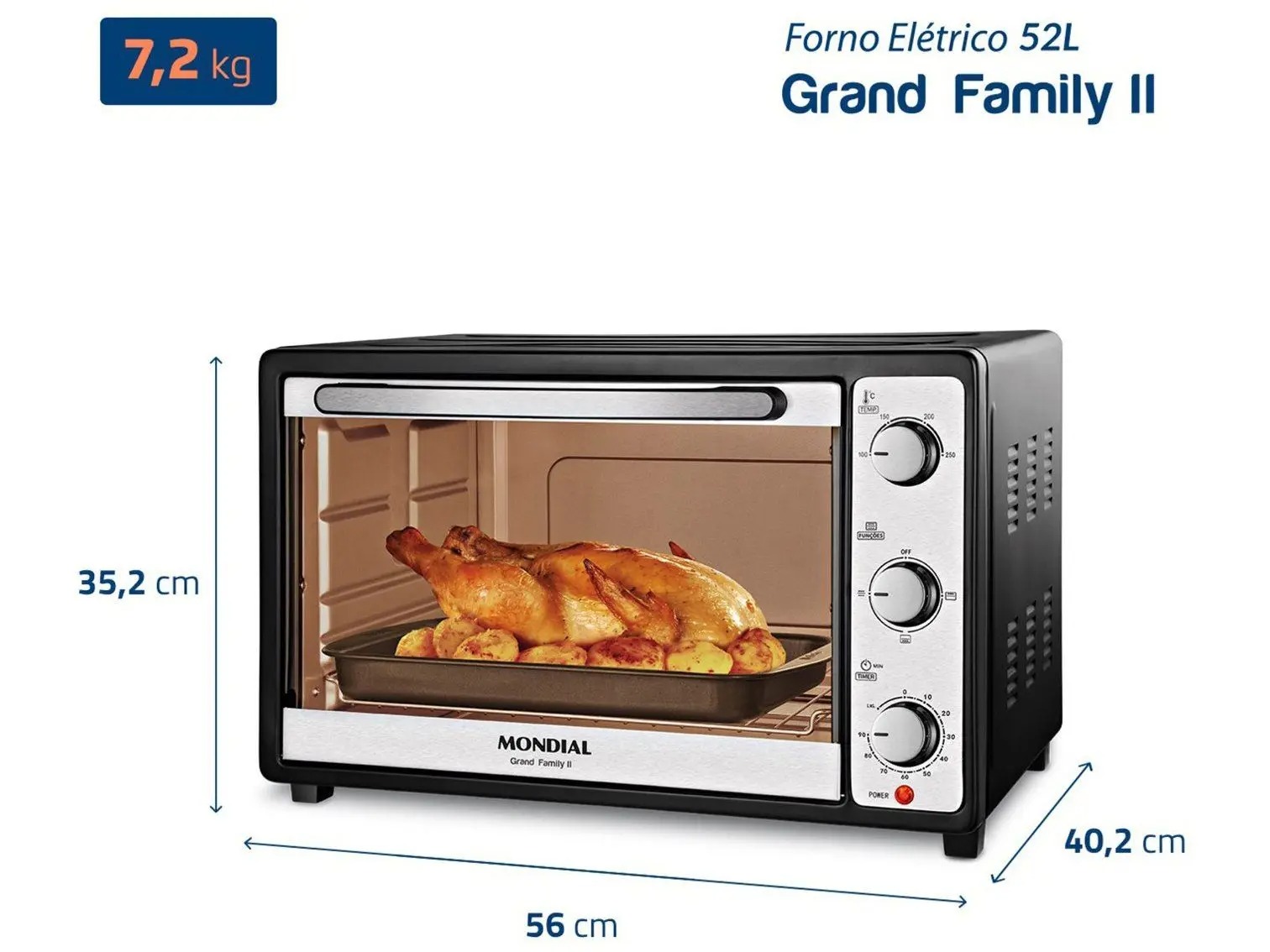 Forno Elétrico de Bancada Mondial Multifuncional 52L Preto e Prata Grand Family II FRN-52-B 110/220V - Imagem 4