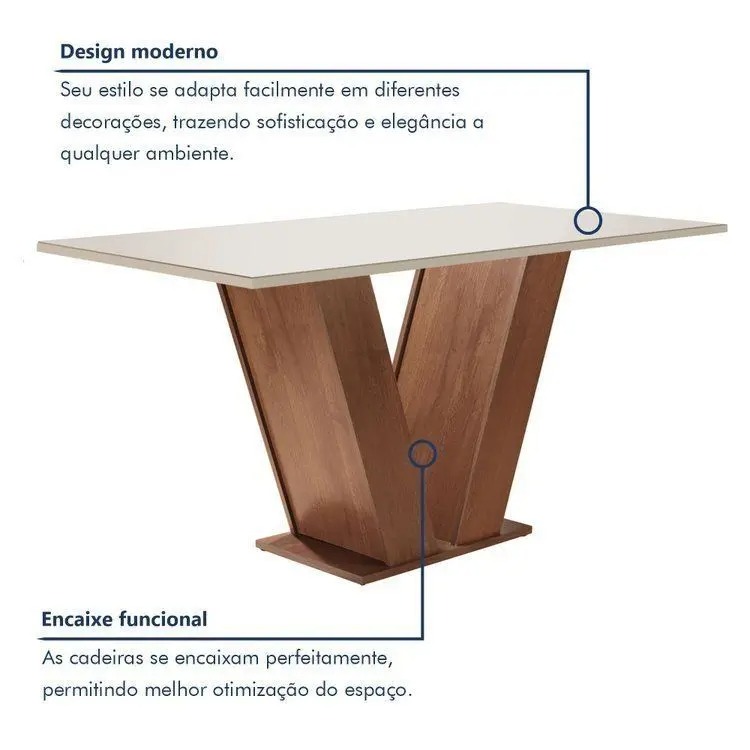 Conjunto Sala de Jantar Mesa Tampo de Vidro 6 Cadeiras Espanha Yescasa - Imagem 3