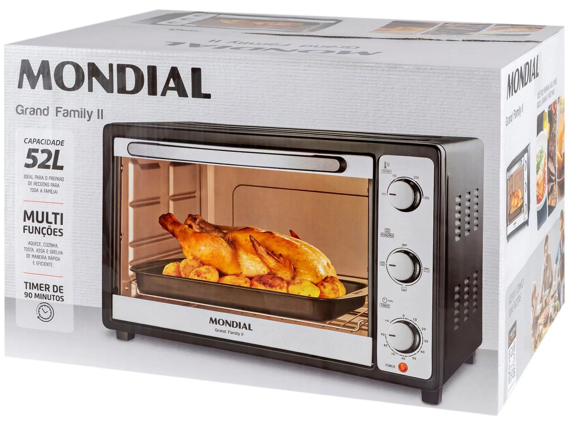Forno Elétrico de Bancada Mondial Multifuncional 52L Preto e Prata Grand Family II FRN-52-B 110/220V - Imagem 10