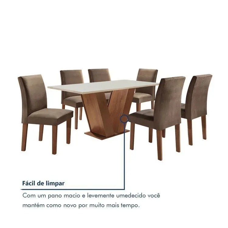 Conjunto Sala de Jantar Mesa Tampo de Vidro 6 Cadeiras Espanha Yescasa - Imagem 8