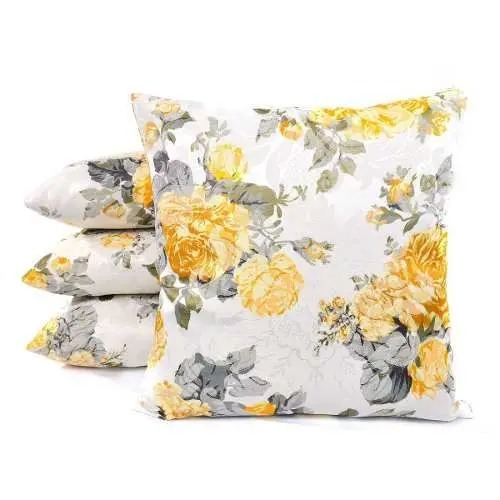 Kit 4 Capas Almofadas Jacquard Floral Amarelo 45x45 Zíper - INGRID BORDADOS - Imagem 4