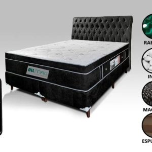 Colchão Queen 1,58x1,98 Com Massageador Base Base Box Bipartido Cabeceira Preta Completo Preto ALLMAG