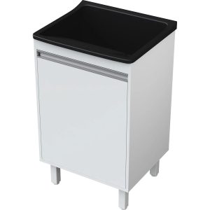 Tanque de Lavanderia Plástico 34 L com Gabinete MDF 53 cm Branco com Válvula e Sifão Entregue Montado - EJV Shoop