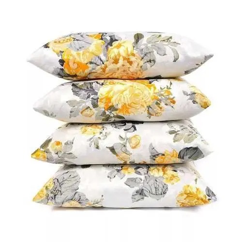 Kit 4 Capas Almofadas Jacquard Floral Amarelo 45x45 Zíper - INGRID BORDADOS - Imagem 3