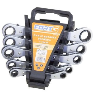 Jogo de Chave Estrela Catraca Profissional 5 Peças em Milíme - FORTGPRO