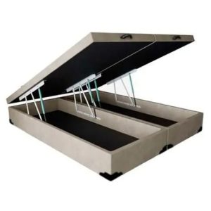 Cama Box Baú Casal Colchão Espuma D45 + Box Bipartido Suede Bege Serra Negra 62x138x188