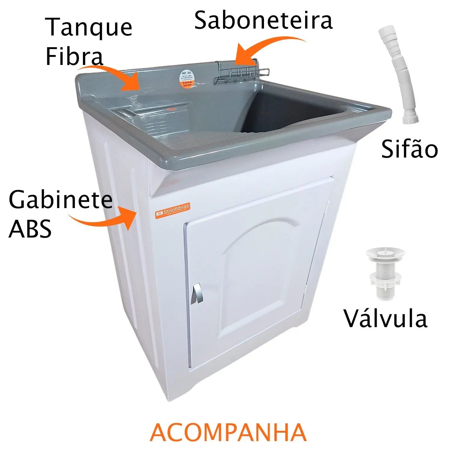Tanque De Lavar Roupa Em Fibra 40L Esfregadeira Lateral Com Gabinete Plástico ABS impermeável para área extrna - Stilofibras - Imagem 3