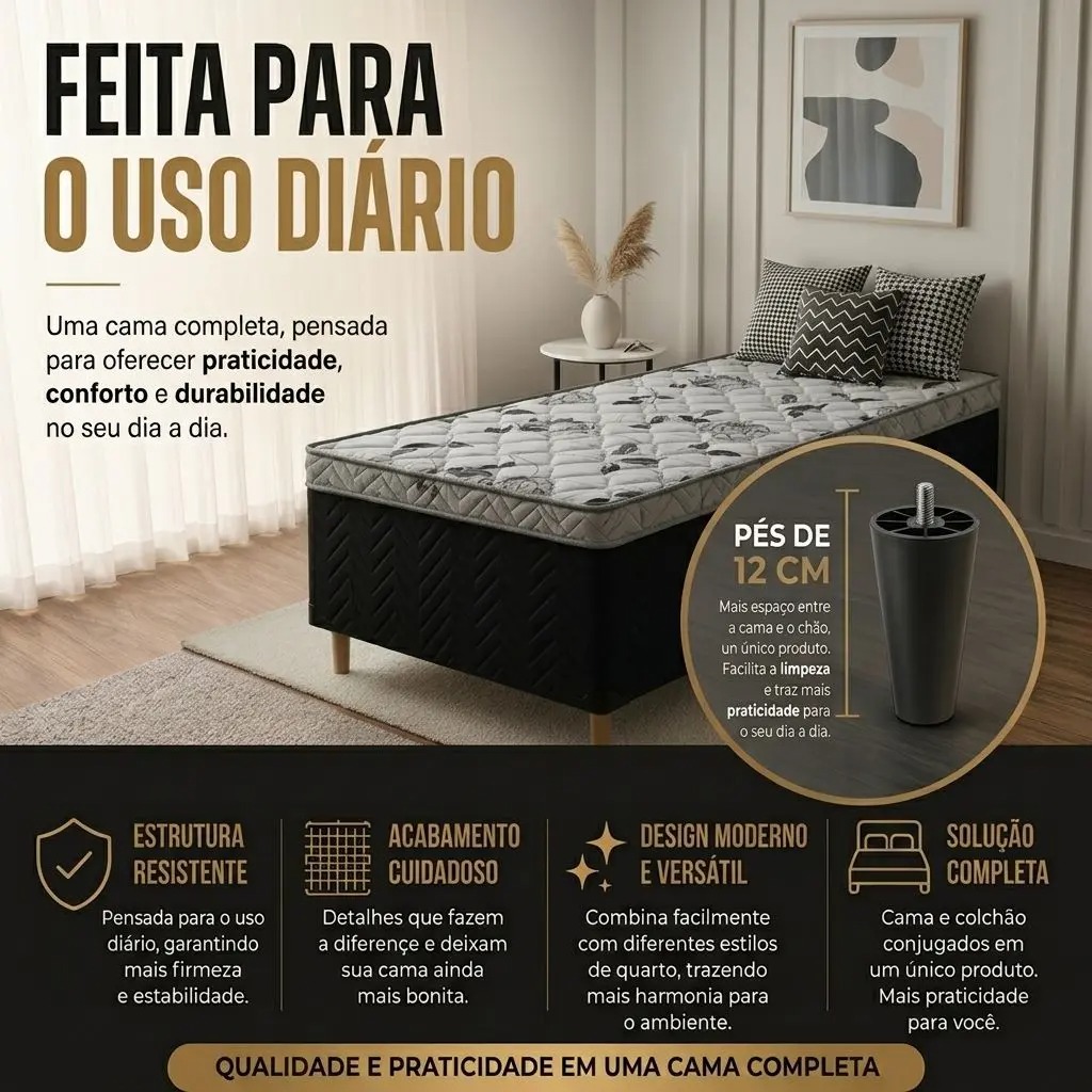 Cama Box Conjugado Solteiro 188x88x47 Ortopédico 5cm - Confort Braz - Imagem 3