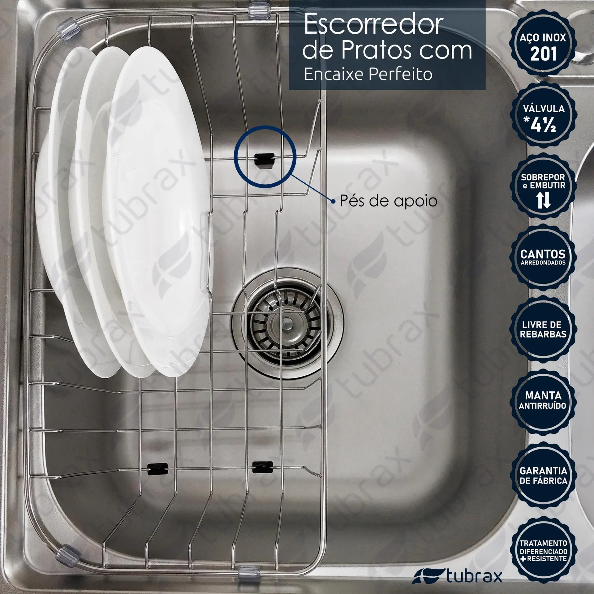 Cuba dupla de cozinha com lixeira produzida em aço inox com kit - cbc0007-c - Tubrax - Imagem 3