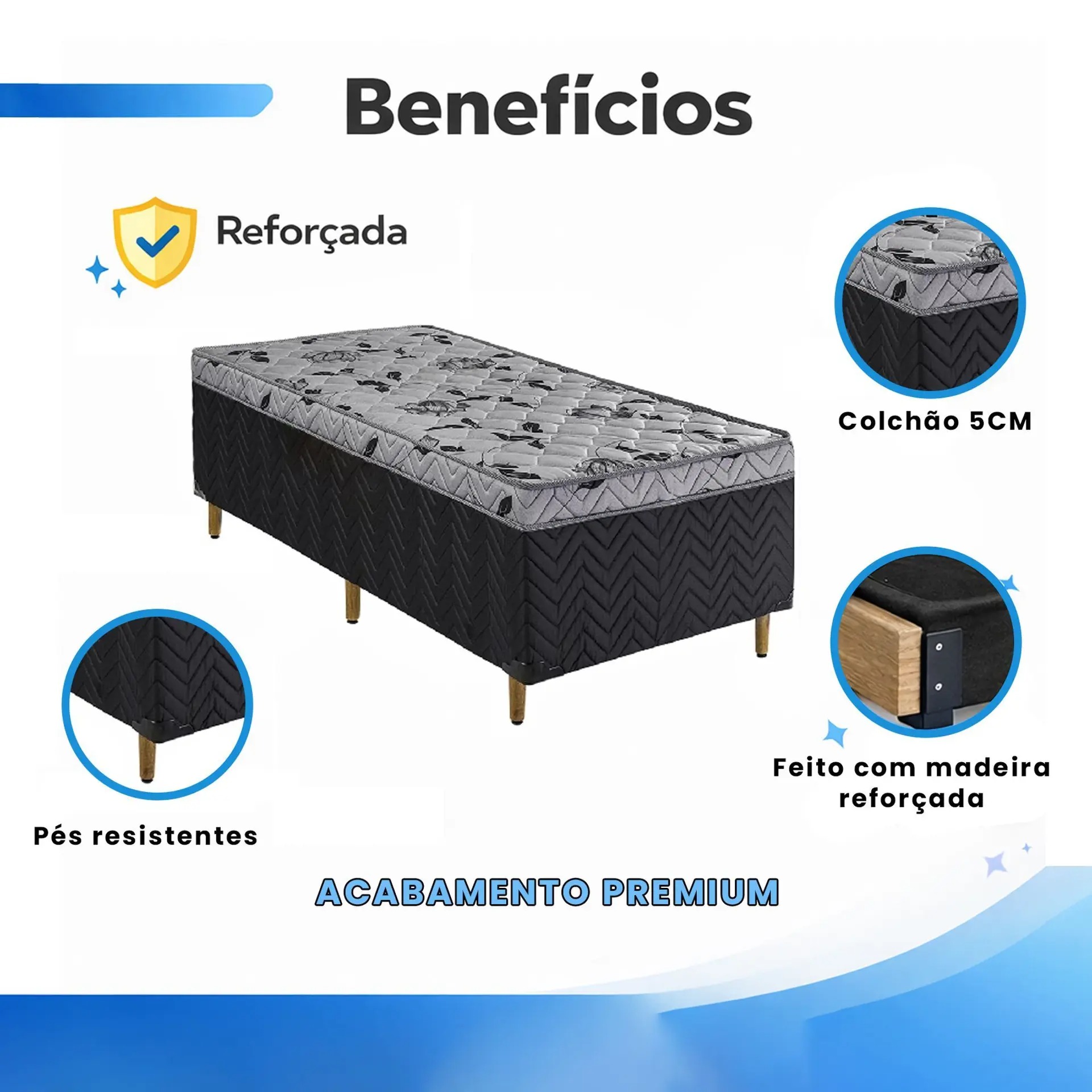 Cama Box Conjugado Solteiro 188x88x47 Ortopédico 5cm - Confort Braz