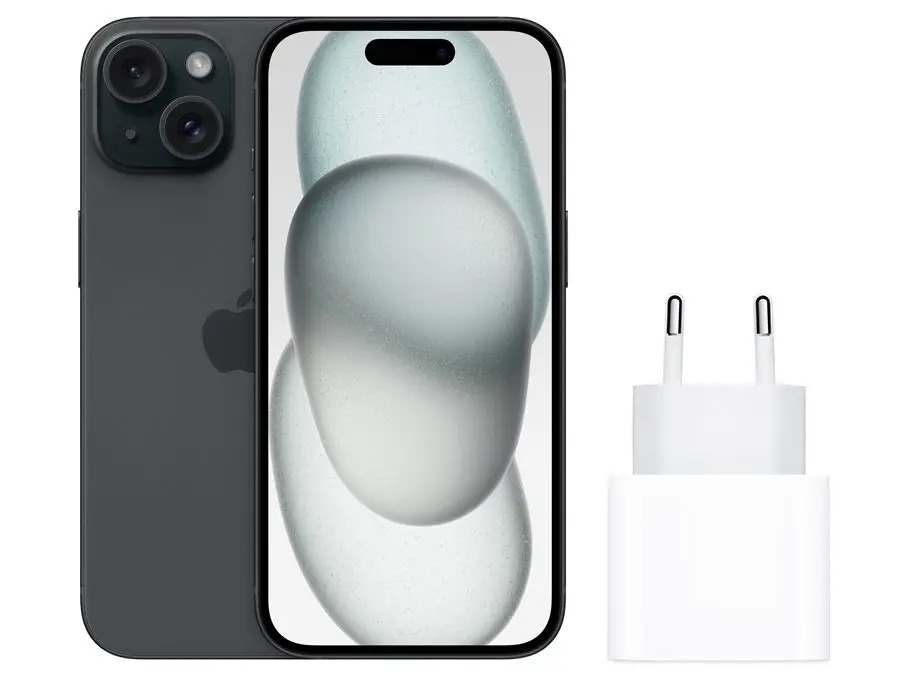 Smartphone Apple iPhone 15 128GB Preto - 5G + Carregador Apple USB-C 20W Original
