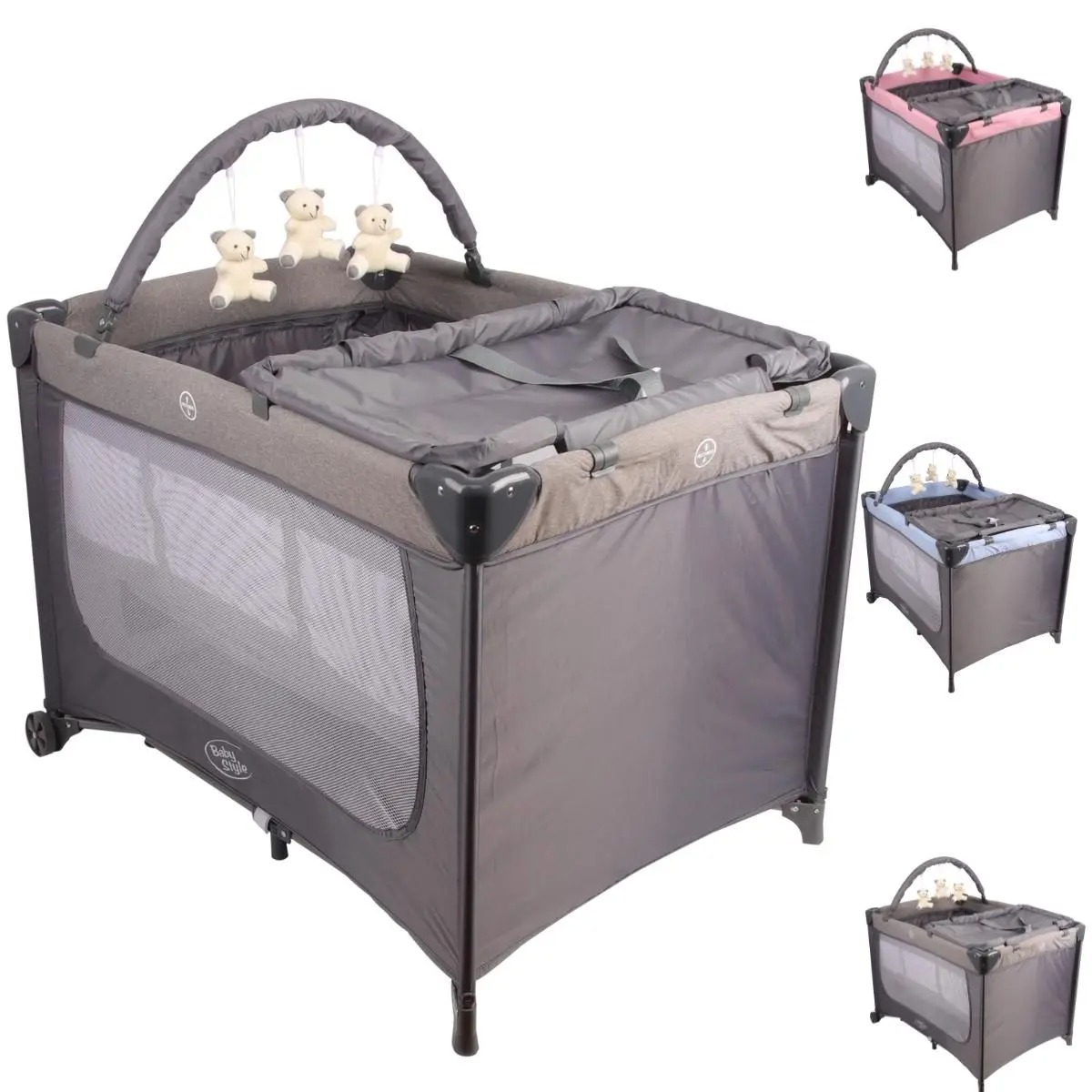 Berço Portátil Joly Baby Style 2 Níveis de Altura Compacto Chiqueirinho Com Trocador - BabySyle