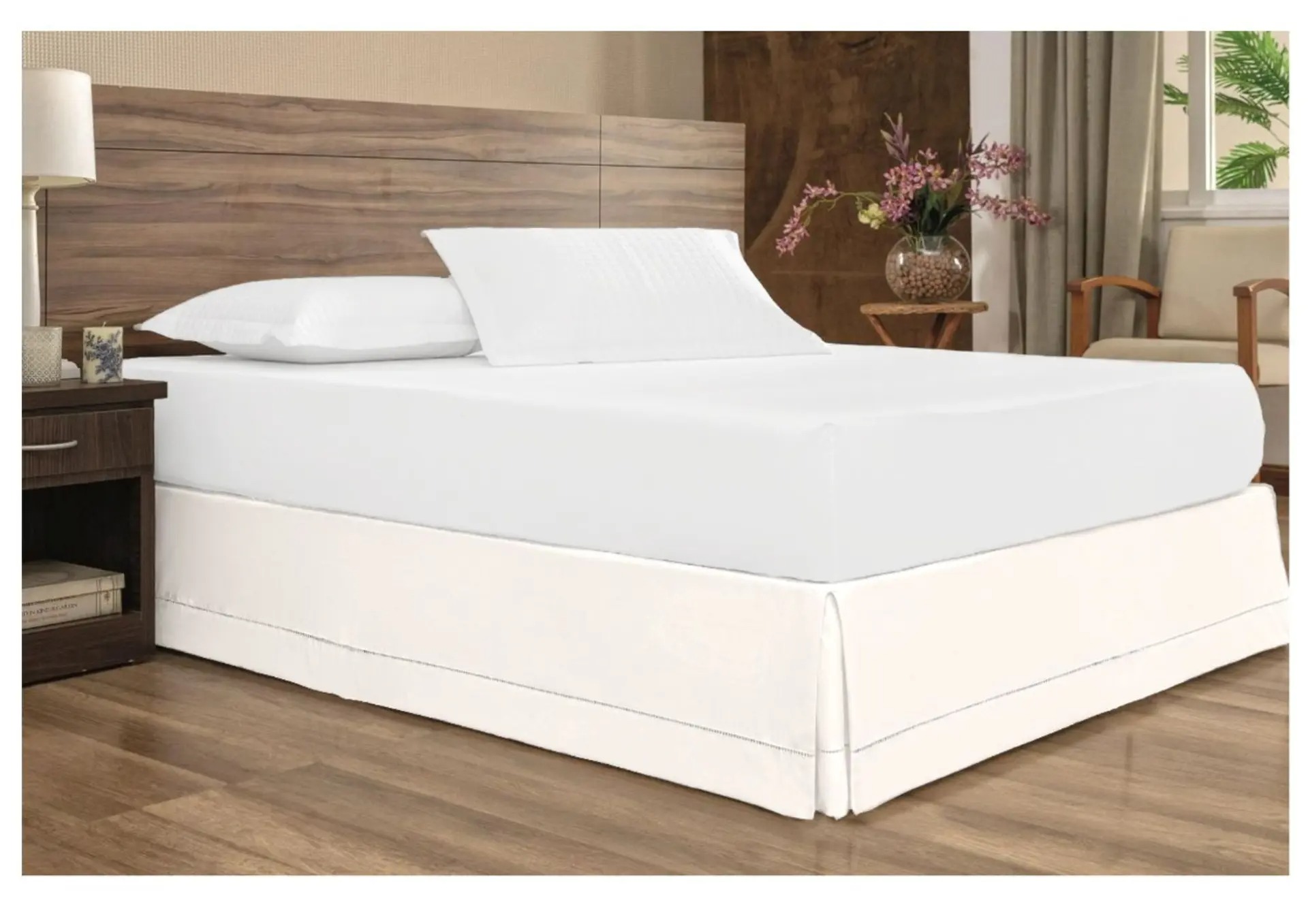 Saia para Cama Box Queen Size em Percal 200 Fios com Ponto Palito - DAVY ENXOVAIS