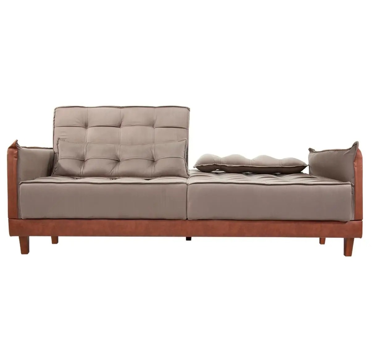 Sofá Cama Casal 210cm Sala de Estar Quarto de Hóspedes D28 Madeira Eucalipto Lateral material sintético Arizona - MS DECOR - Imagem 2