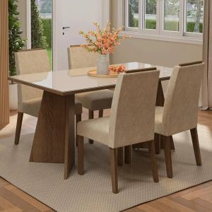 Conjunto Sala de Jantar Tampo de Vidro 4 Cadeiras Braga Madesa