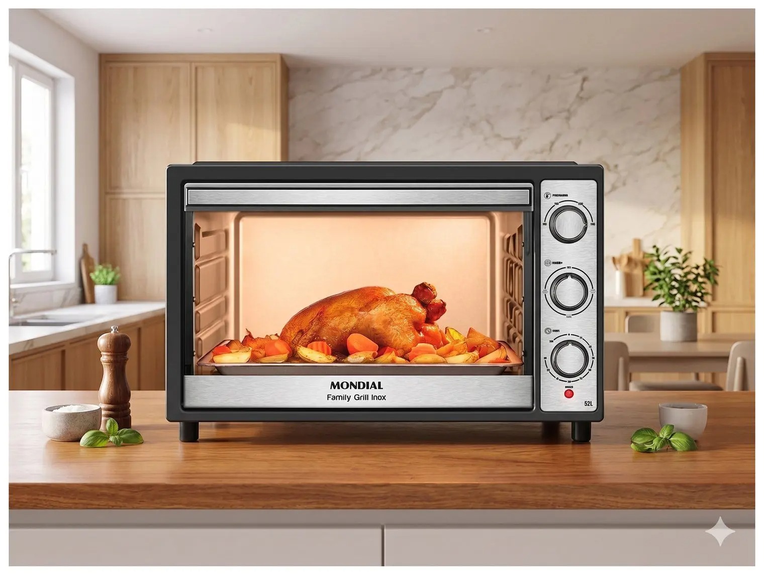 Forno Elétrico de Bancada Mondial Preto e Inox 52L Preto Family Grill FRN-52-BI 110/220V - Imagem 2