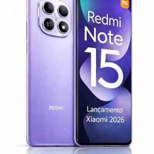 Smartphone Celular Xiaomi Redmi Note 15 256GB 8GB mais 8GB Lançamento 2026 Câmera 108MP 20MP AMOLED 120Hz FHD Plus Design Premium Água e Poeira