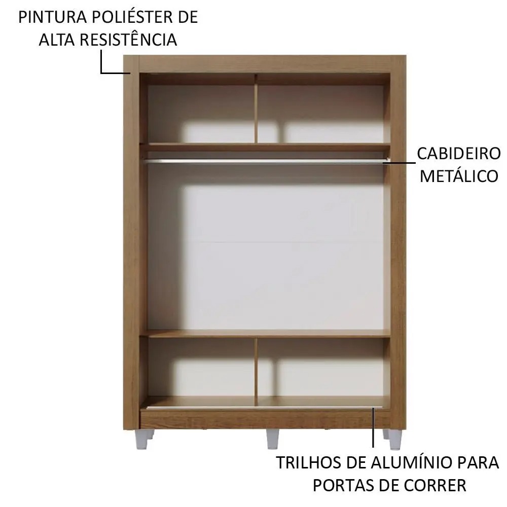 Guarda-Roupa Solteiro Madesa Denver 2 Portas de Correr com Espelho com Pés - Imagem 3