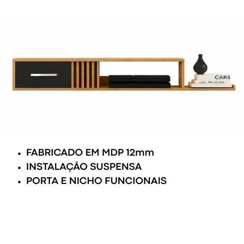 Rack Nicho Painel Suspenso Pequeno Sala Quarto Mônaco - JM3 Móveis - Imagem 4