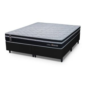 Conjunto Cama Box King Size Durham 193x203x60 Preto/Branco c/ Molas Ensacadas - King House