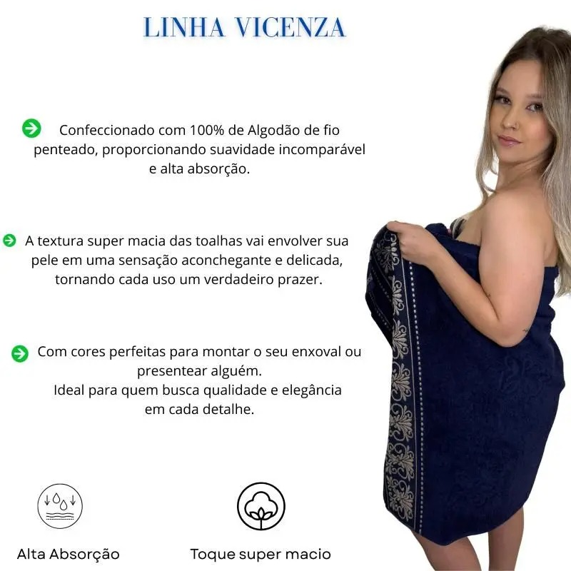 Jogo 5 Toalhas Banhão Gigante Rosto Piso Algodão Macia Fio Penteado Vicenza - Margex - Imagem 4