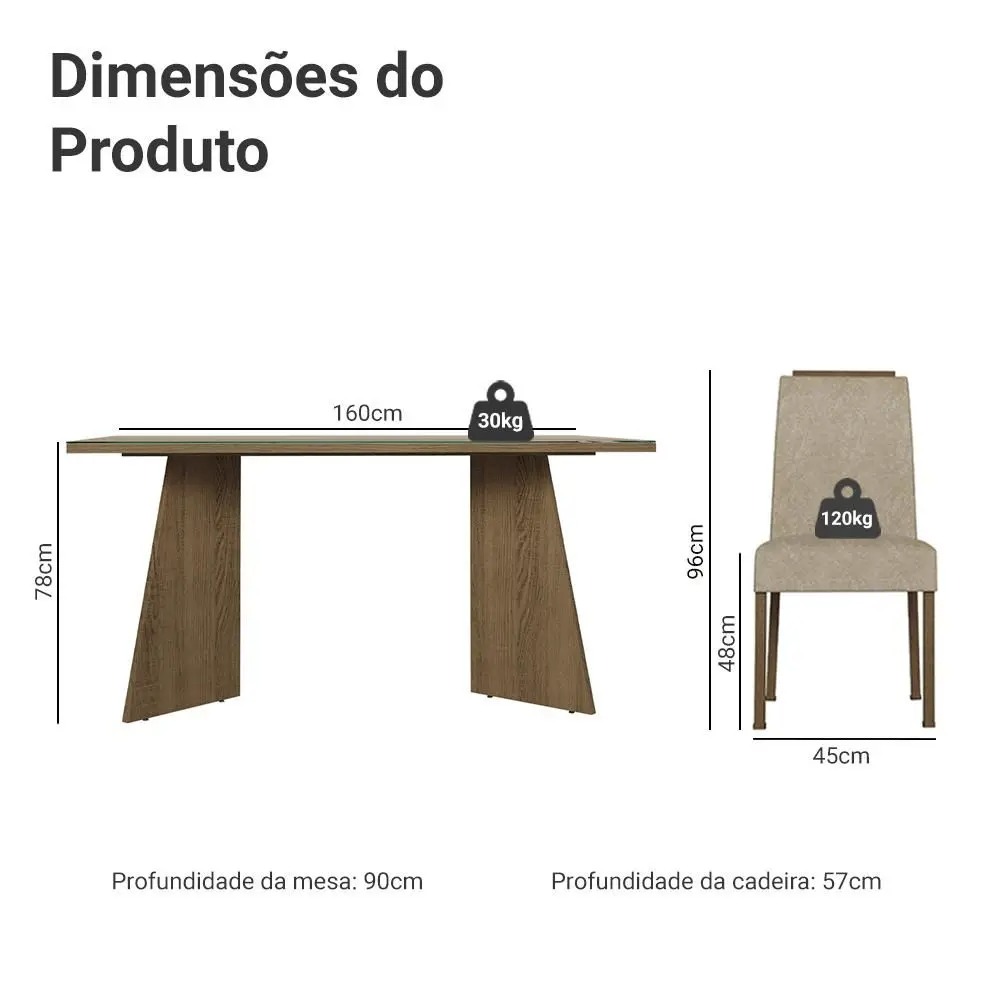 Conjunto Sala de Jantar Tampo de Vidro 4 Cadeiras Braga Madesa - Imagem 3