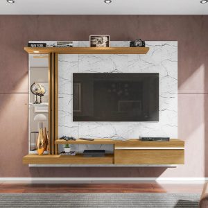 Painel para TV até 55 Polegadas com LED 160CMX136CM Prateleira de Vidro Denver Branco - Móveis Bechara