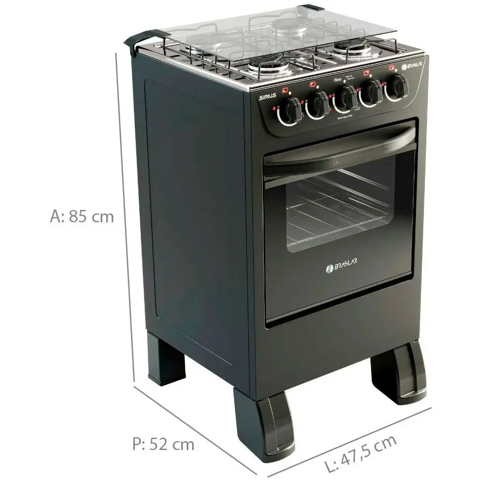 Fogão New Sirius 4 Bocas Manual Mesa em Inox Forno Easy Clean Braslar 110/220V - Imagem 3
