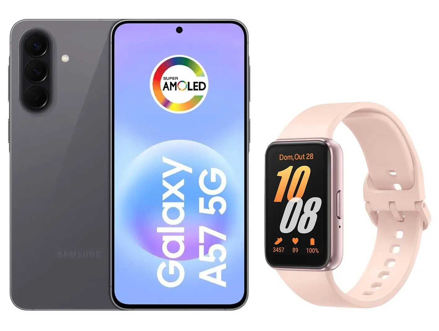 Smartphone Samsung Galaxy A57 128GB Cinza - 5G + Smartband Samsung Galaxy Fit3 Rosé