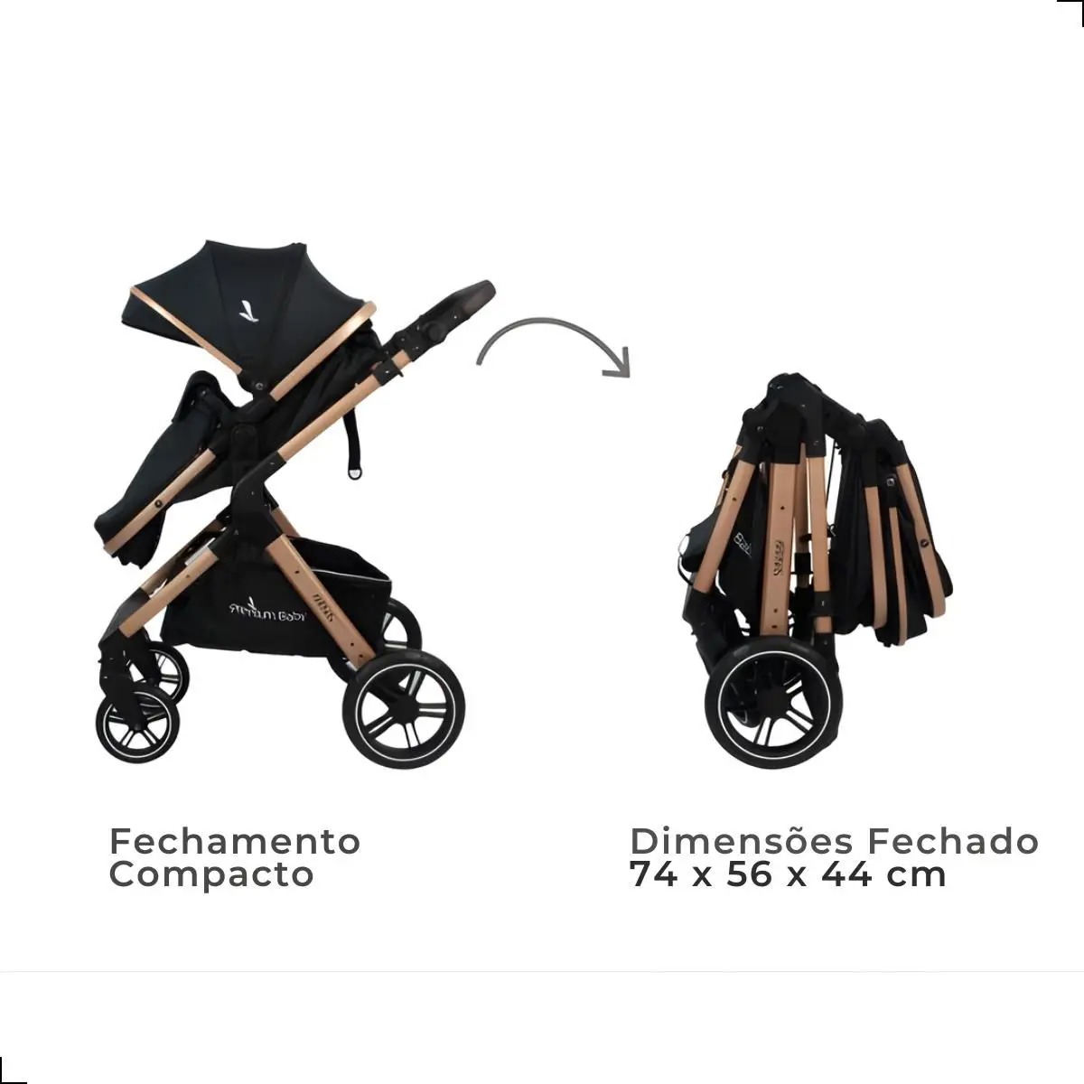 Carrinho Kansas Gold Premium Baby Com Bebê Conforto E Base - Imagem 3
