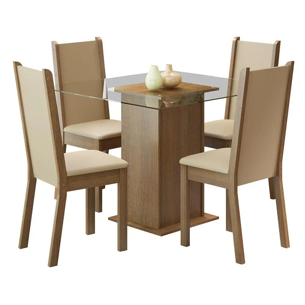 Conjunto Sala de Jantar Madesa Aline Mesa Tampo de Vidro com 4 Cadeiras - Imagem 2
